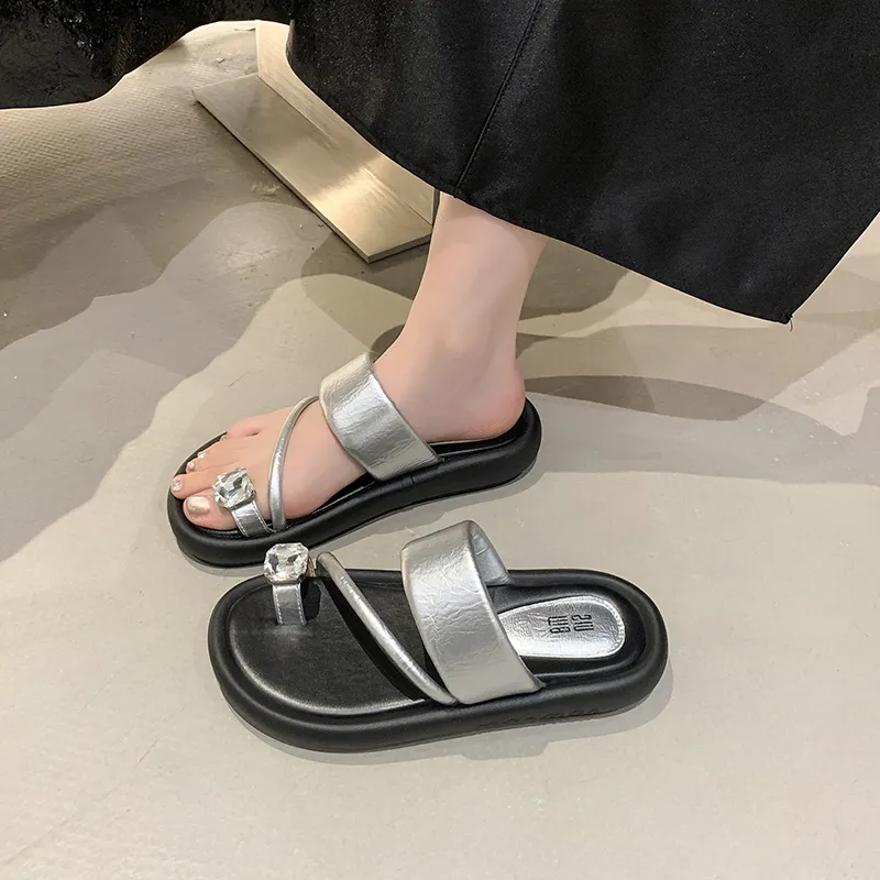 AJPAP Rubber Sole Rhinestone Slide Slippers Women's-17