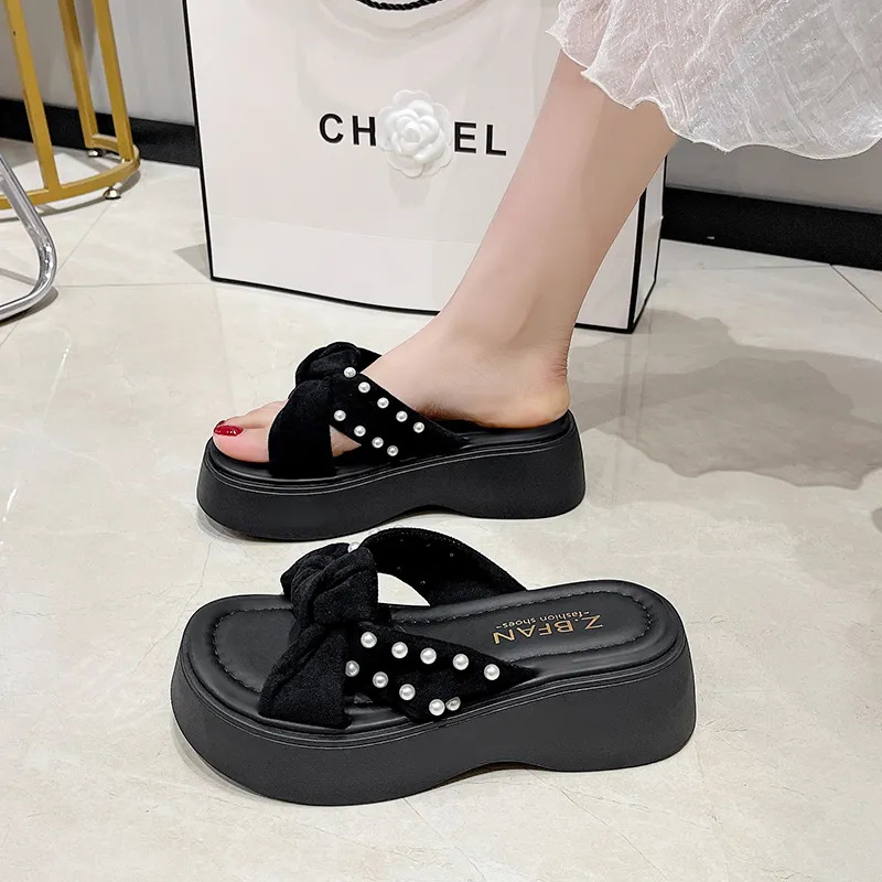 AJPAP Rubber Sole Cut Out Woven Abrasion Resistant Quick Dry Slide Slippers Women's-2