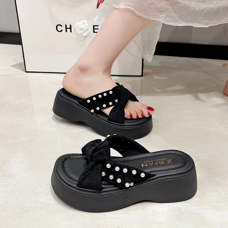 AJPAP Rubber Sole Cut Out Woven Abrasion Resistant Quick Dry Slide Slippers Women's-3