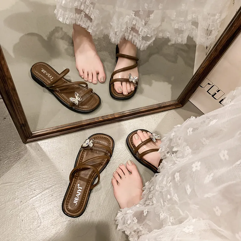 AJPAP Rubber Sole Rhinestone Slip Resistant Odor Resistant Abrasion Resistant Slide Slippers Women's-12