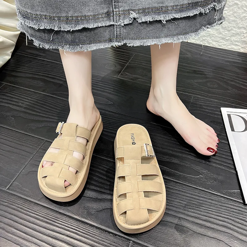 AJPAP Rubber Sole Cut Out Woven Closed Toe Slippers Women's-14
