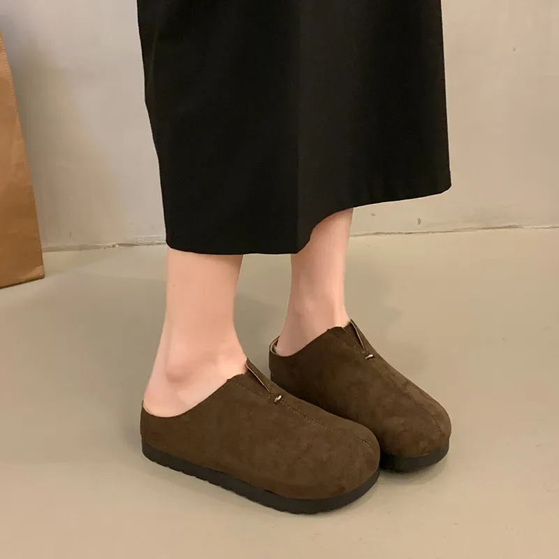 AJPAP Rubber Sole Leather Patchwork Closed Toe Slippers Women's-10