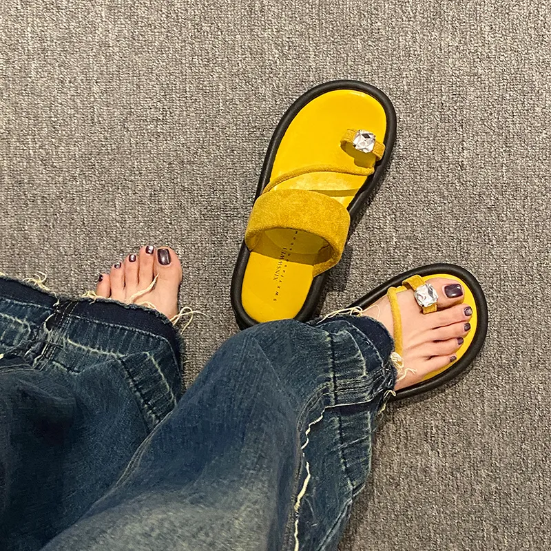AJPAP Rubber Sole Rhinestone Slide Slippers Women's-9