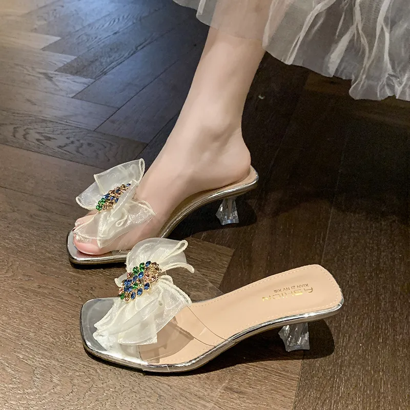 AJPAP Rubber Sole Embroidery Sequins Rhinestone Slide Slippers Women's-16