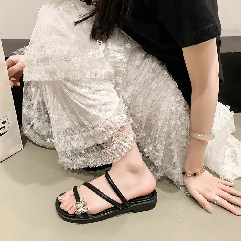 AJPAP Rubber Sole Rhinestone Slip Resistant Odor Resistant Abrasion Resistant Slide Slippers Women's-1
