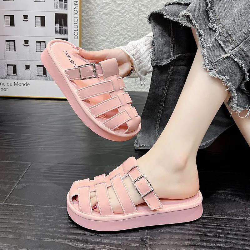 AJPAP Rubber Sole Cut Out Woven Closed Toe Slippers Women's-3