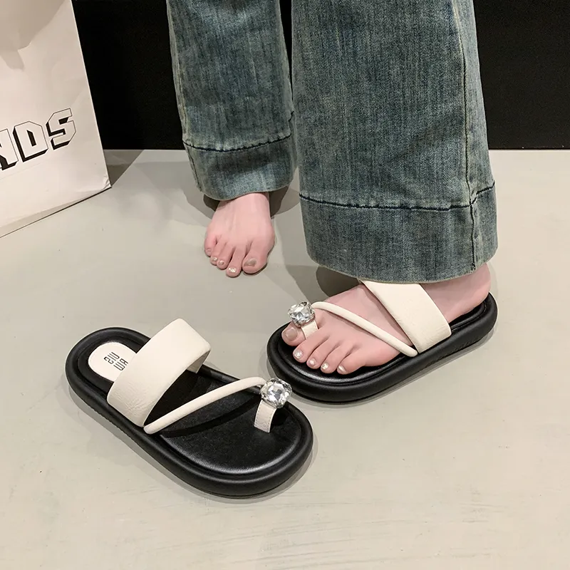 AJPAP Rubber Sole Rhinestone Slide Slippers Women's-12