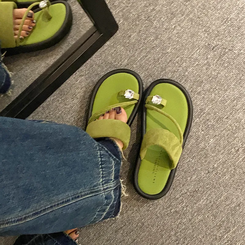 AJPAP Rubber Sole Rhinestone Slide Slippers Women's-2