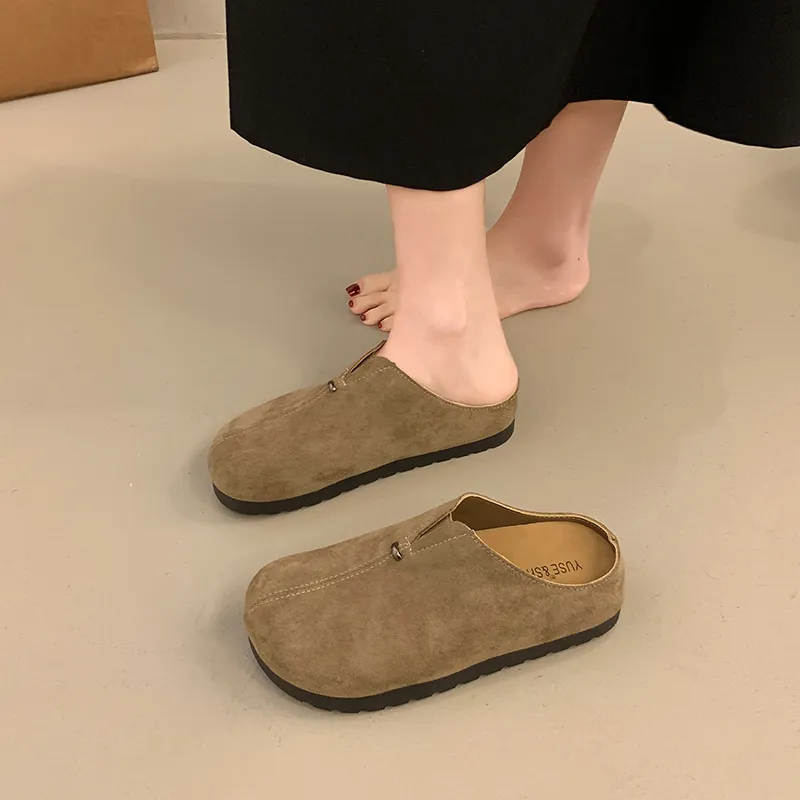 AJPAP Rubber Sole Leather Patchwork Closed Toe Slippers Women's-3