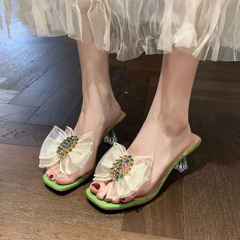 AJPAP Rubber Sole Embroidery Sequins Rhinestone Slide Slippers Women's-22