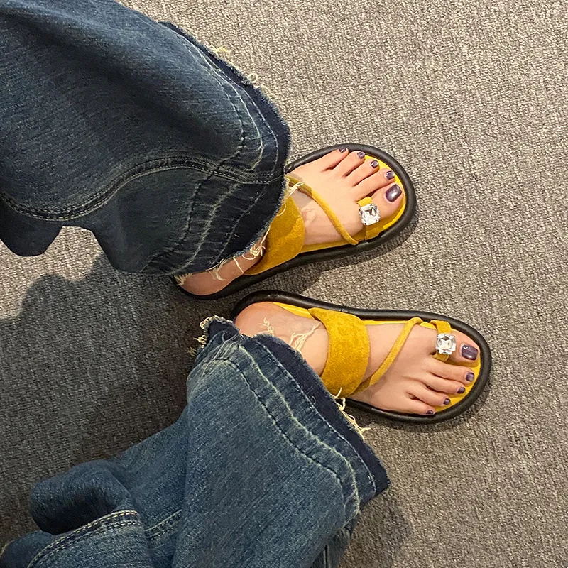 AJPAP Rubber Sole Rhinestone Slide Slippers Women's-11