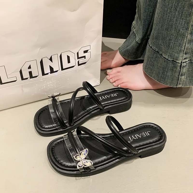 AJPAP Rubber Sole Rhinestone Slip Resistant Odor Resistant Abrasion Resistant Slide Slippers Women's-3