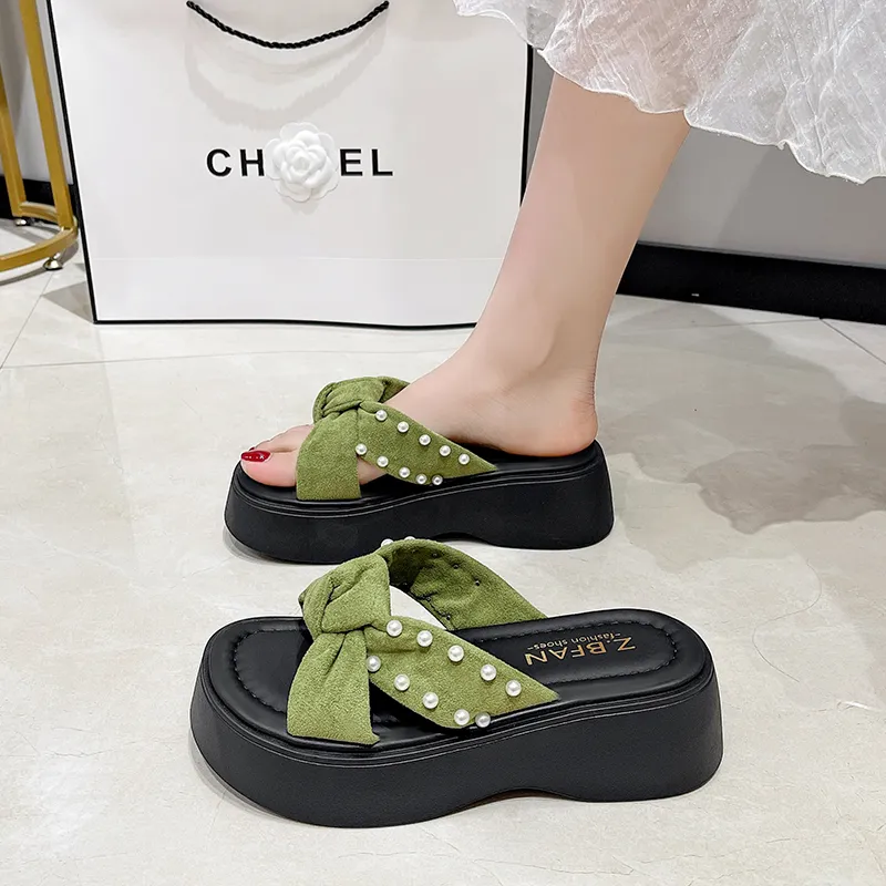 AJPAP Rubber Sole Cut Out Woven Abrasion Resistant Quick Dry Slide Slippers Women's-11