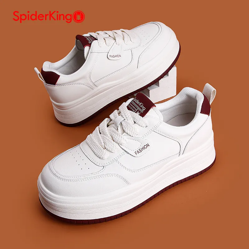 Spider King Slip Resistant Low Top Skateboard Shoes Women's Beige Red-3