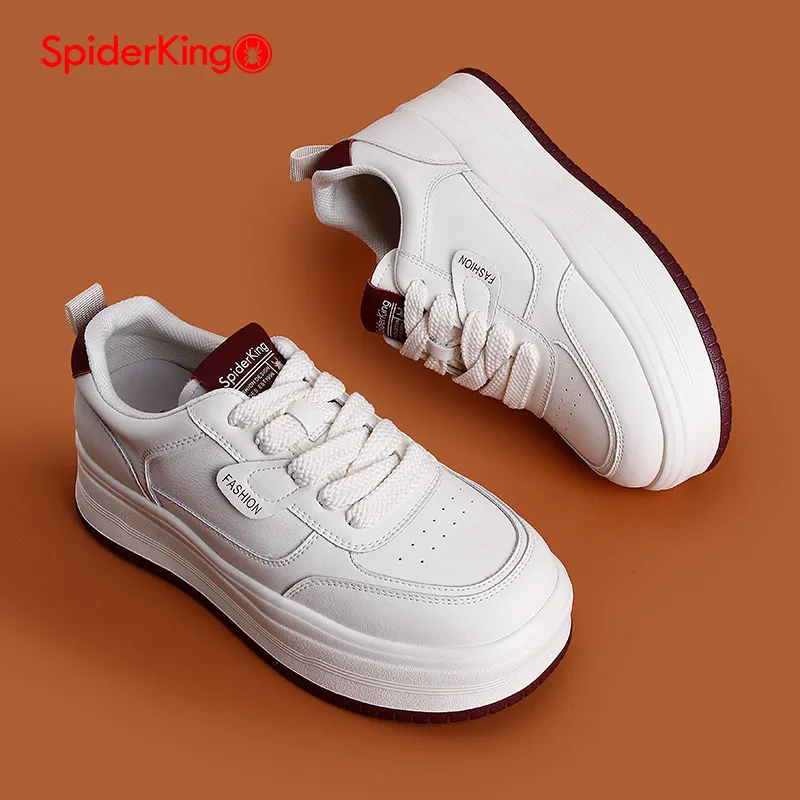 Spider King Slip Resistant Low Top Skateboard Shoes Women's Beige Red-1