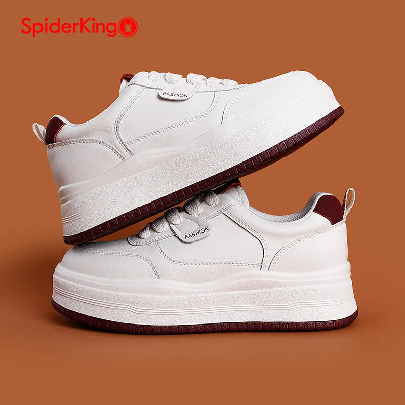 Spider King Slip Resistant Low Top Skateboard Shoes Women's Beige Red-4