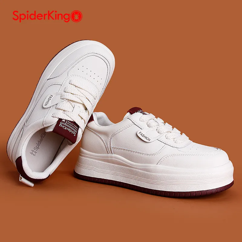 Spider King Slip Resistant Low Top Skateboard Shoes Women's Beige Red-2