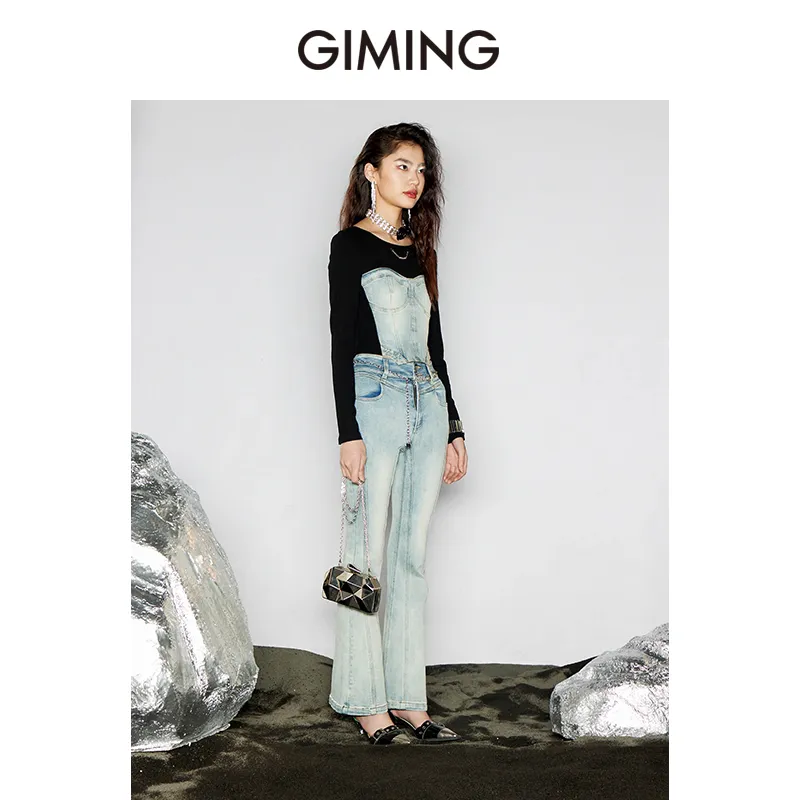 GIMING Crop Tops Women's Blue+Black-3