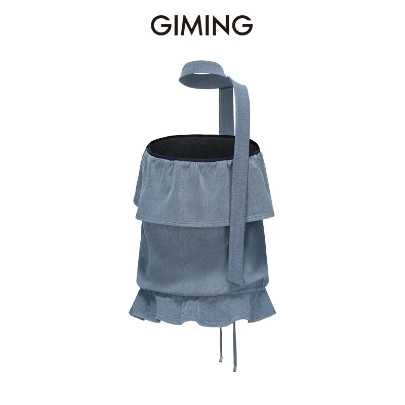 GIMING Strapless Tops Women's Blue-1