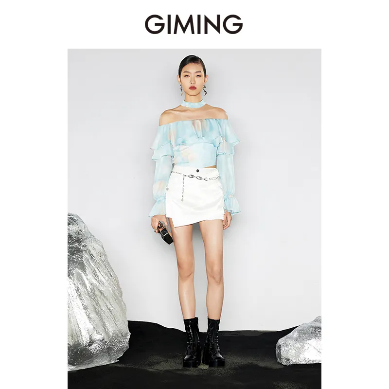 GIMING Shirts Women's Blue Pink Print-4