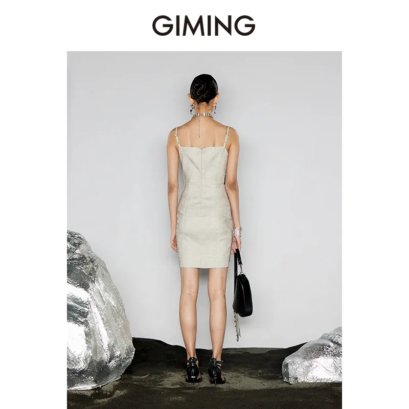 GIMING Slip Dresses Women's Champagne+Black-4