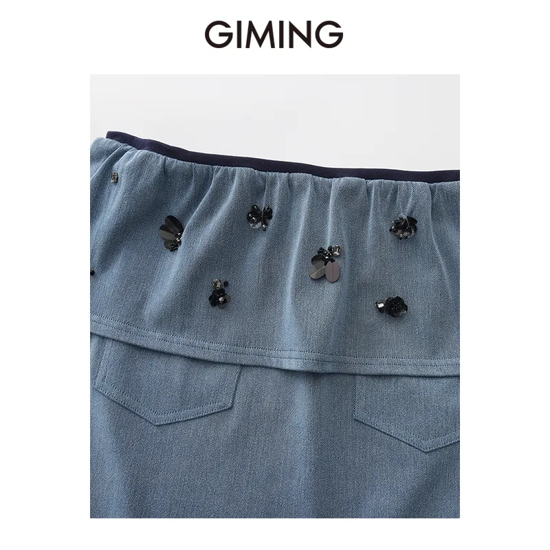 GIMING Strapless Tops Women's Blue-2