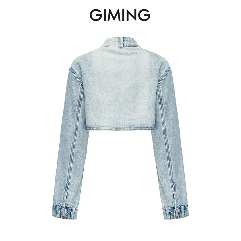 GIMING Denim Jackets Women's Blue White-1