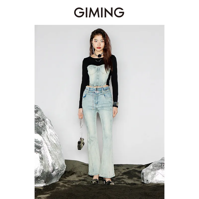 GIMING Crop Tops Women's Blue+Black-2