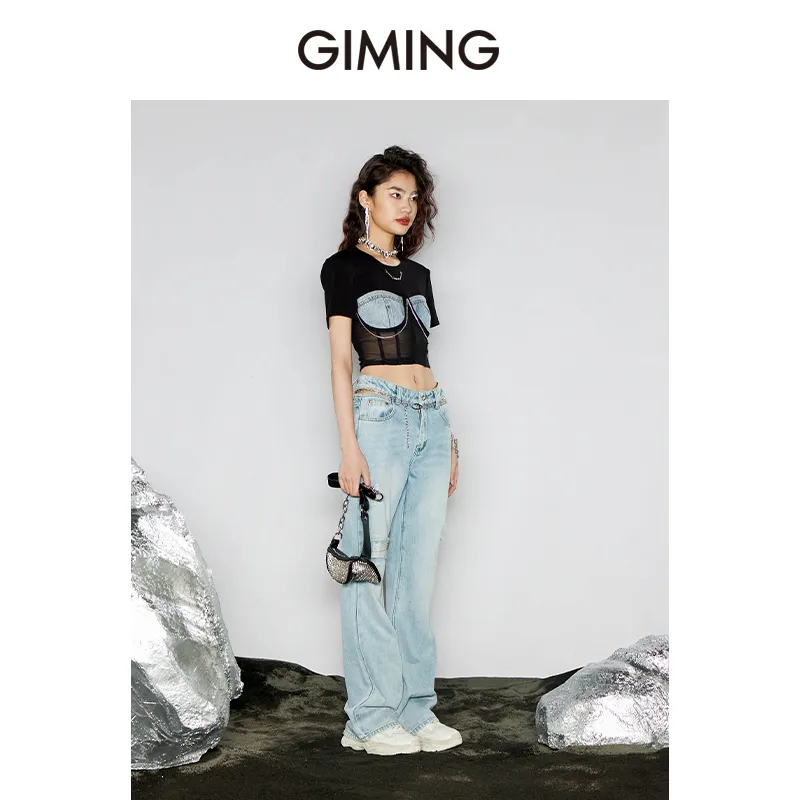 GIMING T Shirts Women's Black+Blue-6