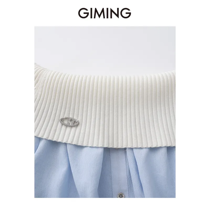 GIMING Crop Tops Women's White+Blue-2
