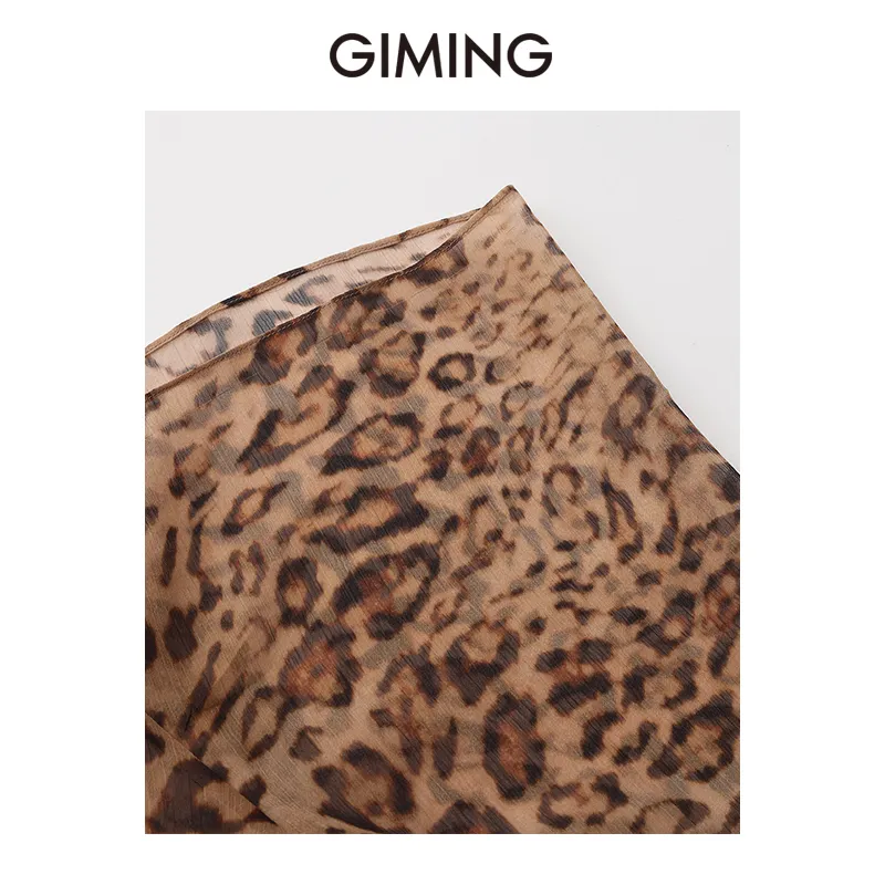 GIMING Chiffon Shirts Women's Leopard Print+White-3