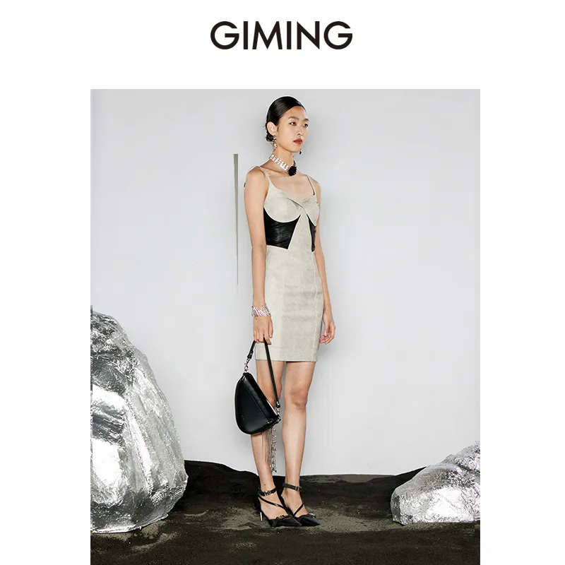GIMING Slip Dresses Women's Champagne+Black-3