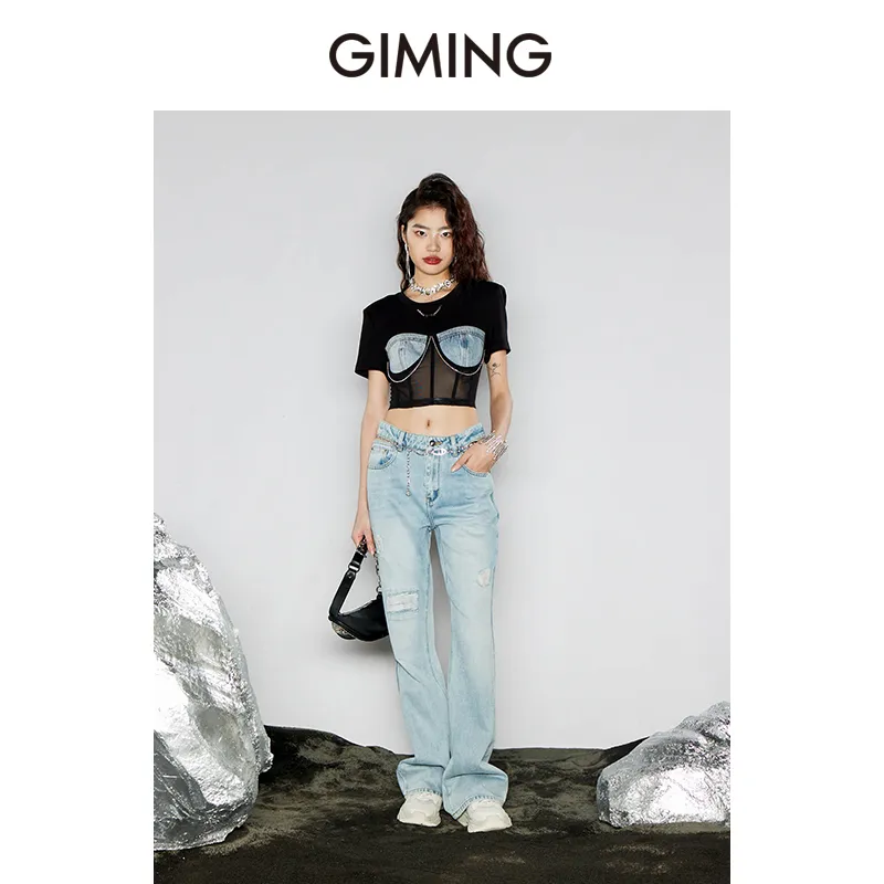 GIMING T Shirts Women's Black+Blue-5