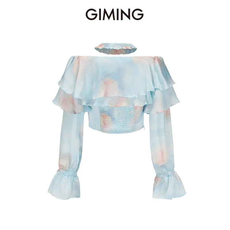 GIMING Shirts Women's Blue Pink Print-1