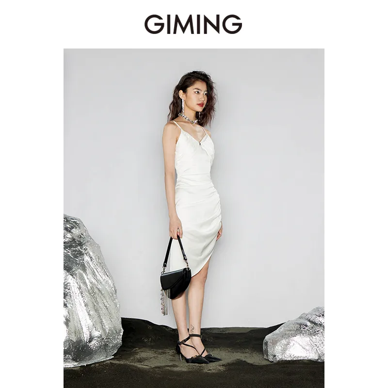 GIMING Slip Dresses Women's White-3