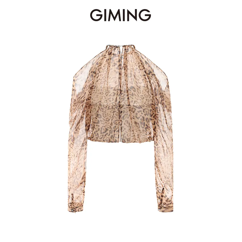 GIMING Chiffon Shirts Women's Leopard Print+White-1
