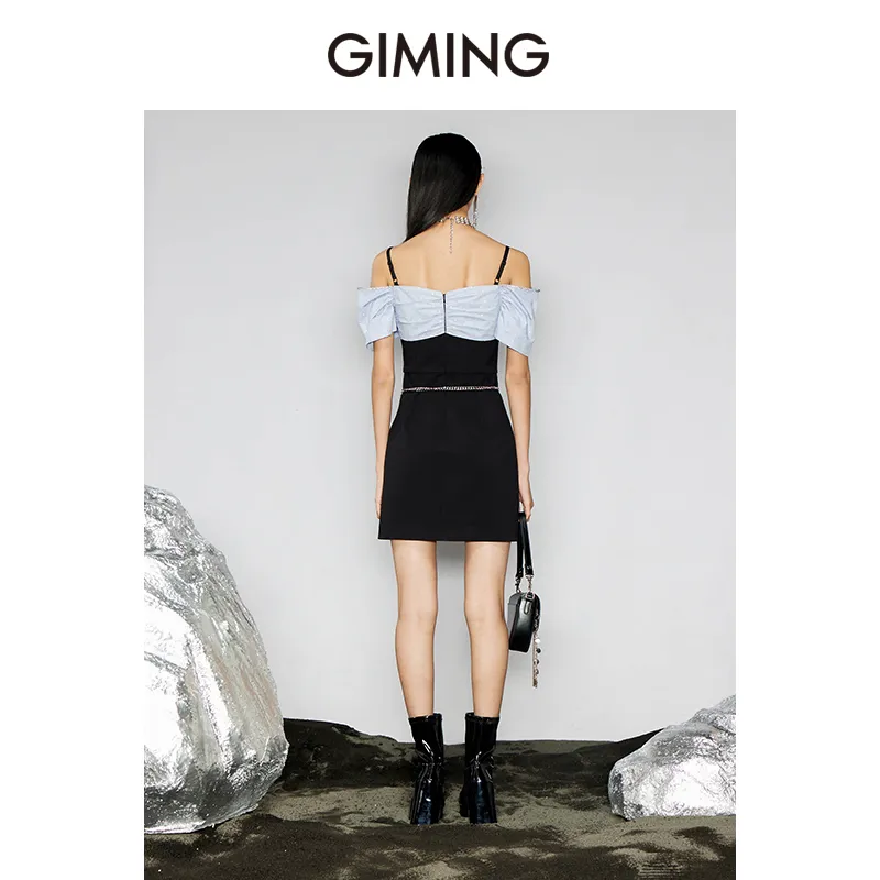 GIMING Slip Dresses Women's Black+Blue-3