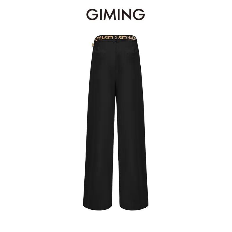 GIMING Casual Pants Women's Black+Leopard Print-1
