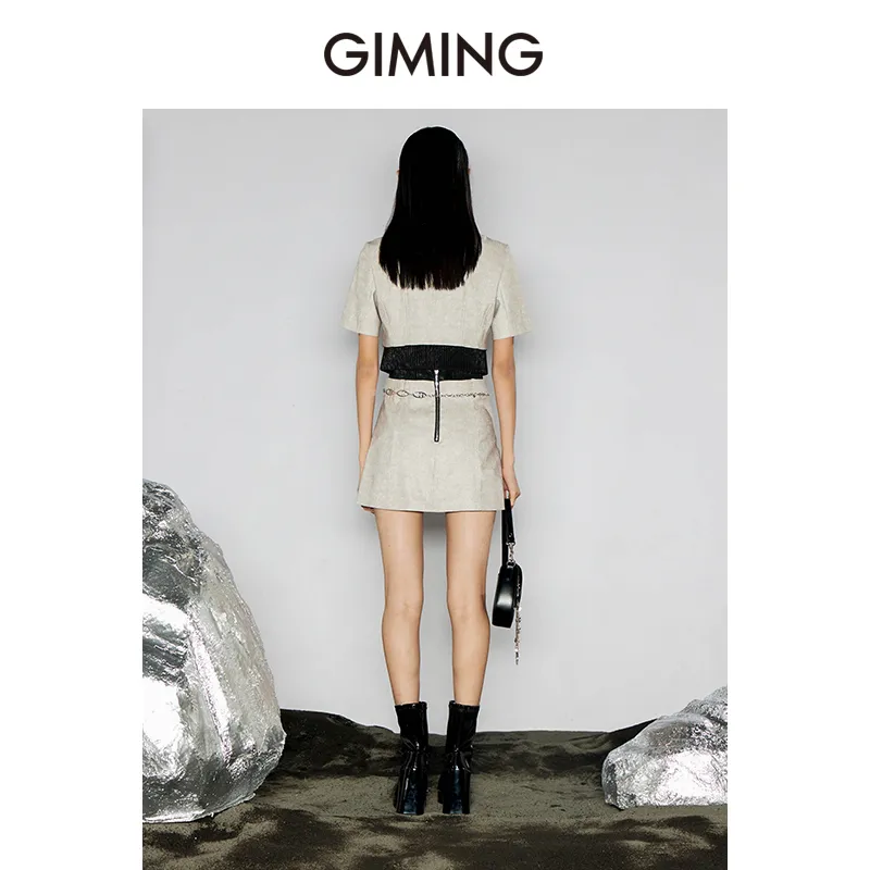 GIMING Cropped Coats Women's Champagne+Black-6