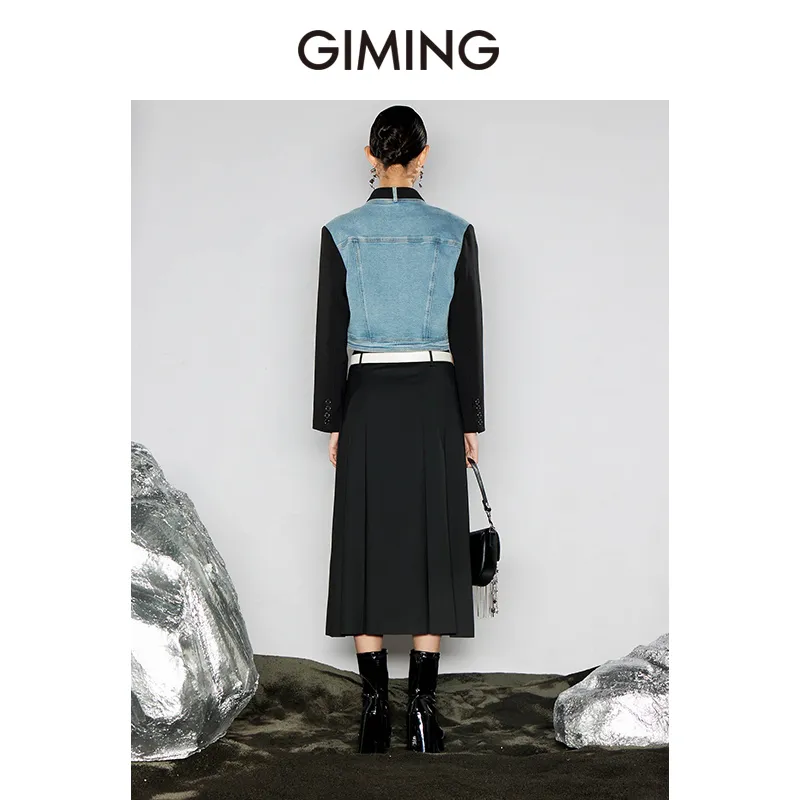 GIMING Denim Jackets Women's Blue+Black-4