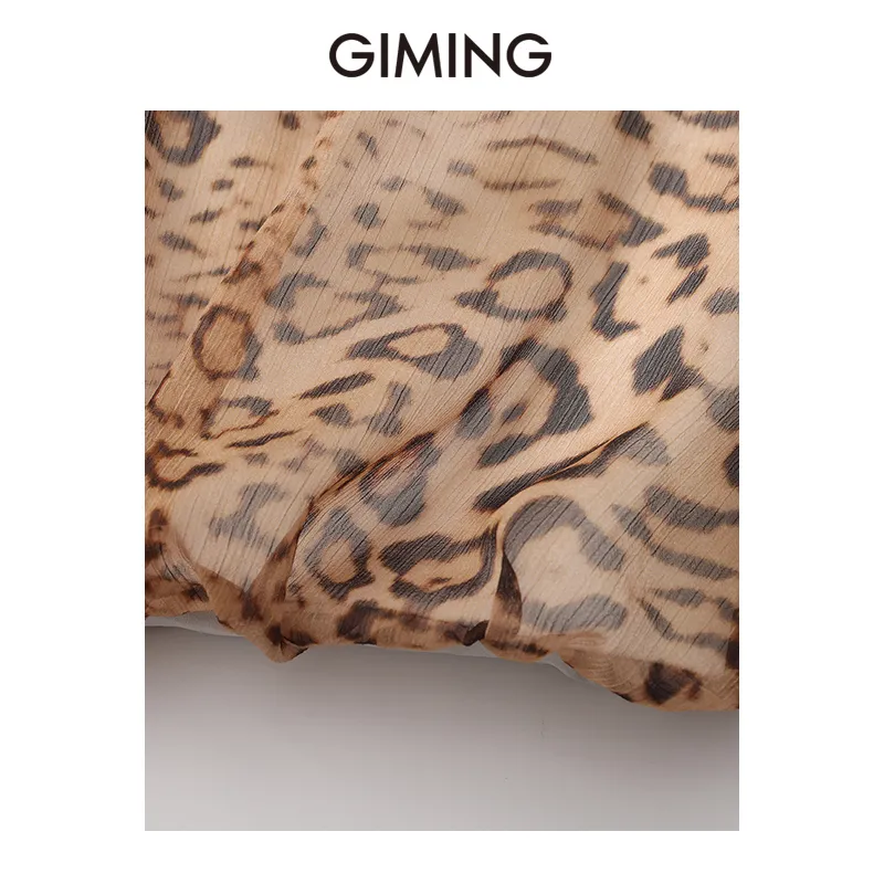 GIMING Chiffon Shirts Women's Leopard Print+White-4