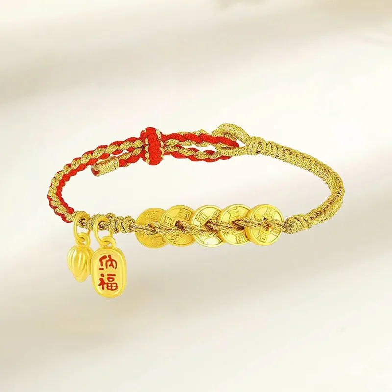ZHIAIYONGHENG Versatile Everyday Commute Wealth And Blessing 999 Solid Gold Fixed Price Gold Bracelet Unisex-2