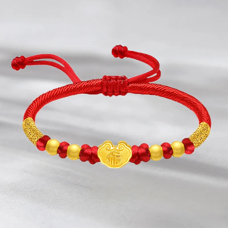 ZHIAIYONGHENG Ethnic Style Classical Style Versatile Fortune Lock Solid Gold Fixed Price Gold Bracelet Unisex-1