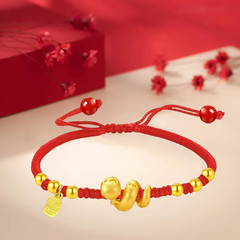 ZHIAIYONGHENG Festive Red Red Fire Wealth Rolling Snake Solid Gold Fixed Price Gold Bracelet Unisex-1