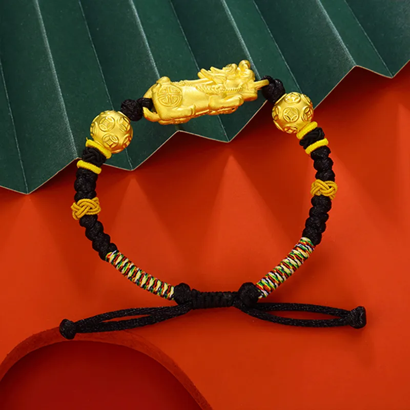 ZHIAIYONGHENG Vintage Dominant Auspicious Wealth And Fortune Bead Pi Xiu Solid Gold Fixed Price Gold Bracelet Unisex-4