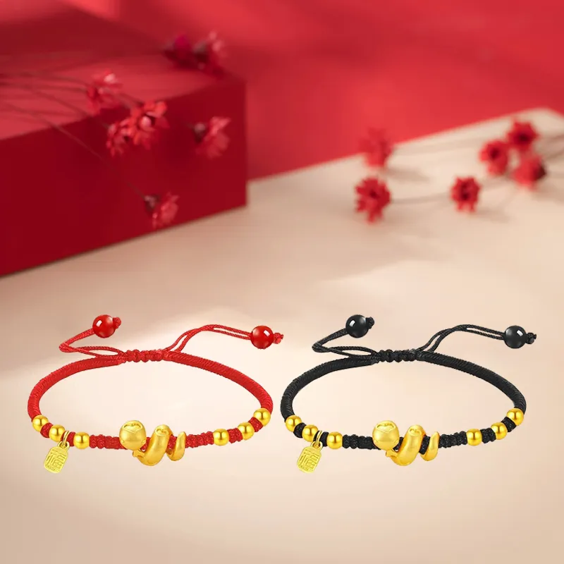 ZHIAIYONGHENG Festive Red Red Fire Wealth Rolling Snake Solid Gold Fixed Price Gold Bracelet Unisex-8
