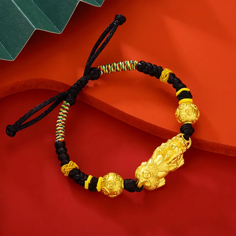 ZHIAIYONGHENG Vintage Dominant Auspicious Wealth And Fortune Bead Pi Xiu Solid Gold Fixed Price Gold Bracelet Unisex-3
