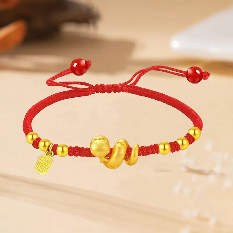 ZHIAIYONGHENG Festive Red Red Fire Wealth Rolling Snake Solid Gold Fixed Price Gold Bracelet Unisex-2