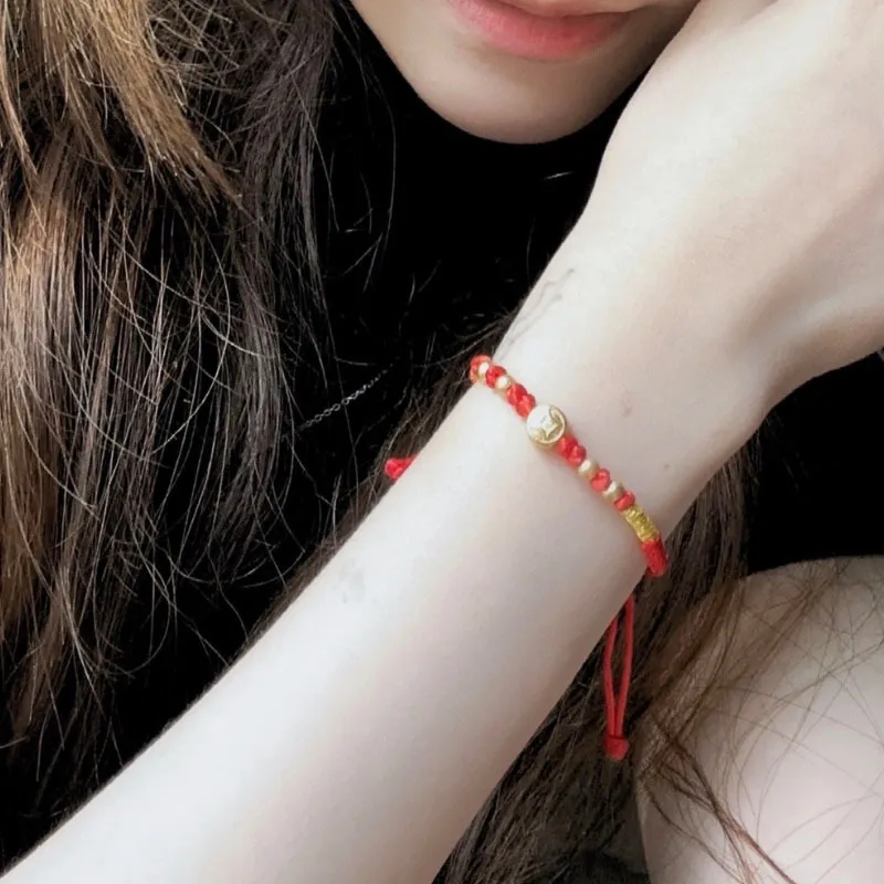 ZHIAIYONGHENG Ethnic Style Classical Style Versatile Fortune Lock Solid Gold Fixed Price Gold Bracelet Unisex-9