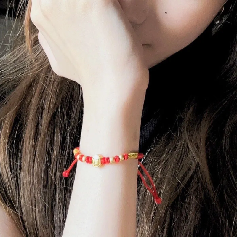ZHIAIYONGHENG Ethnic Style Classical Style Versatile Fortune Lock Solid Gold Fixed Price Gold Bracelet Unisex-8
